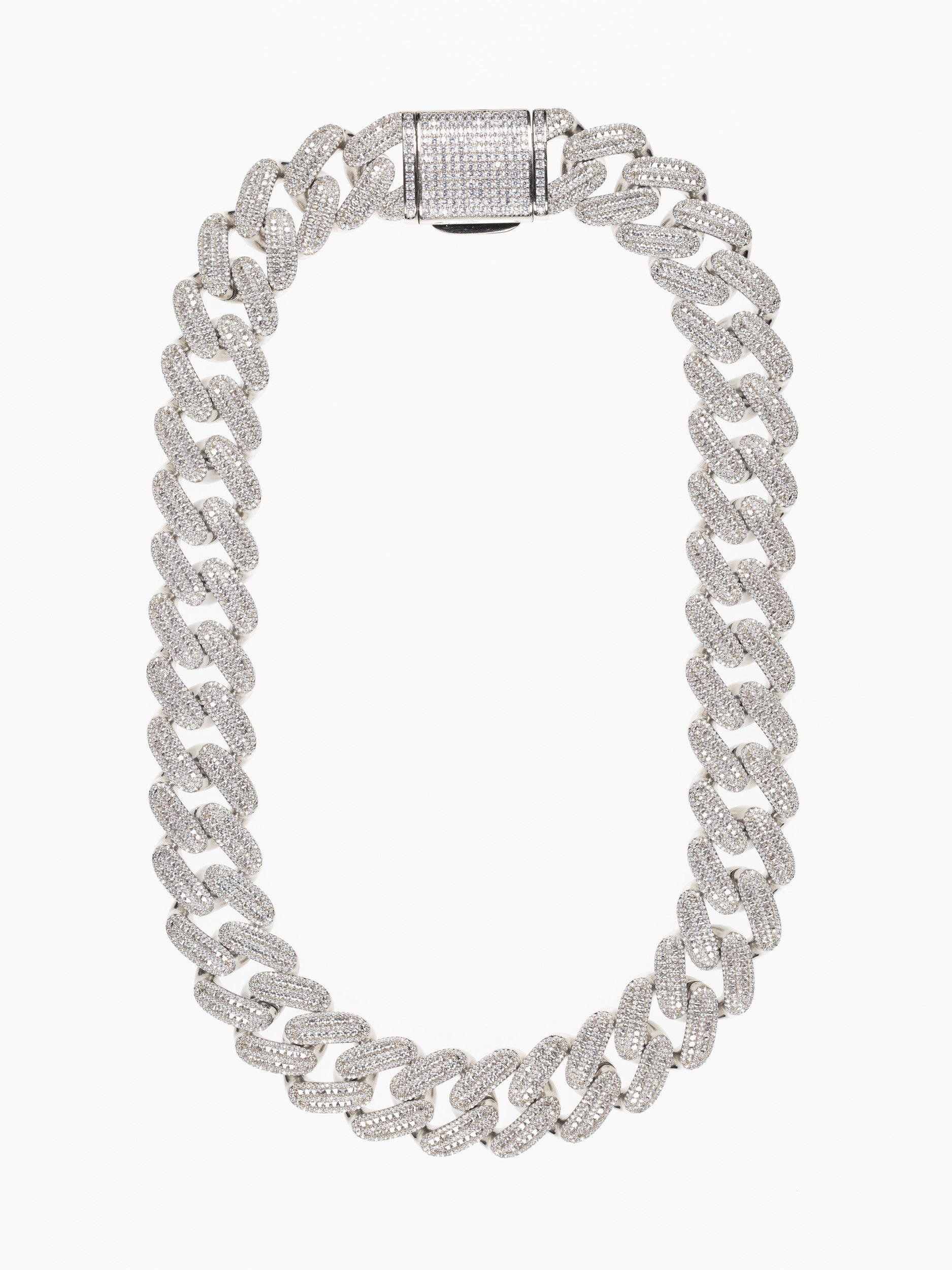 Cadena Cubana Baguette 25mm - Oro Blanco