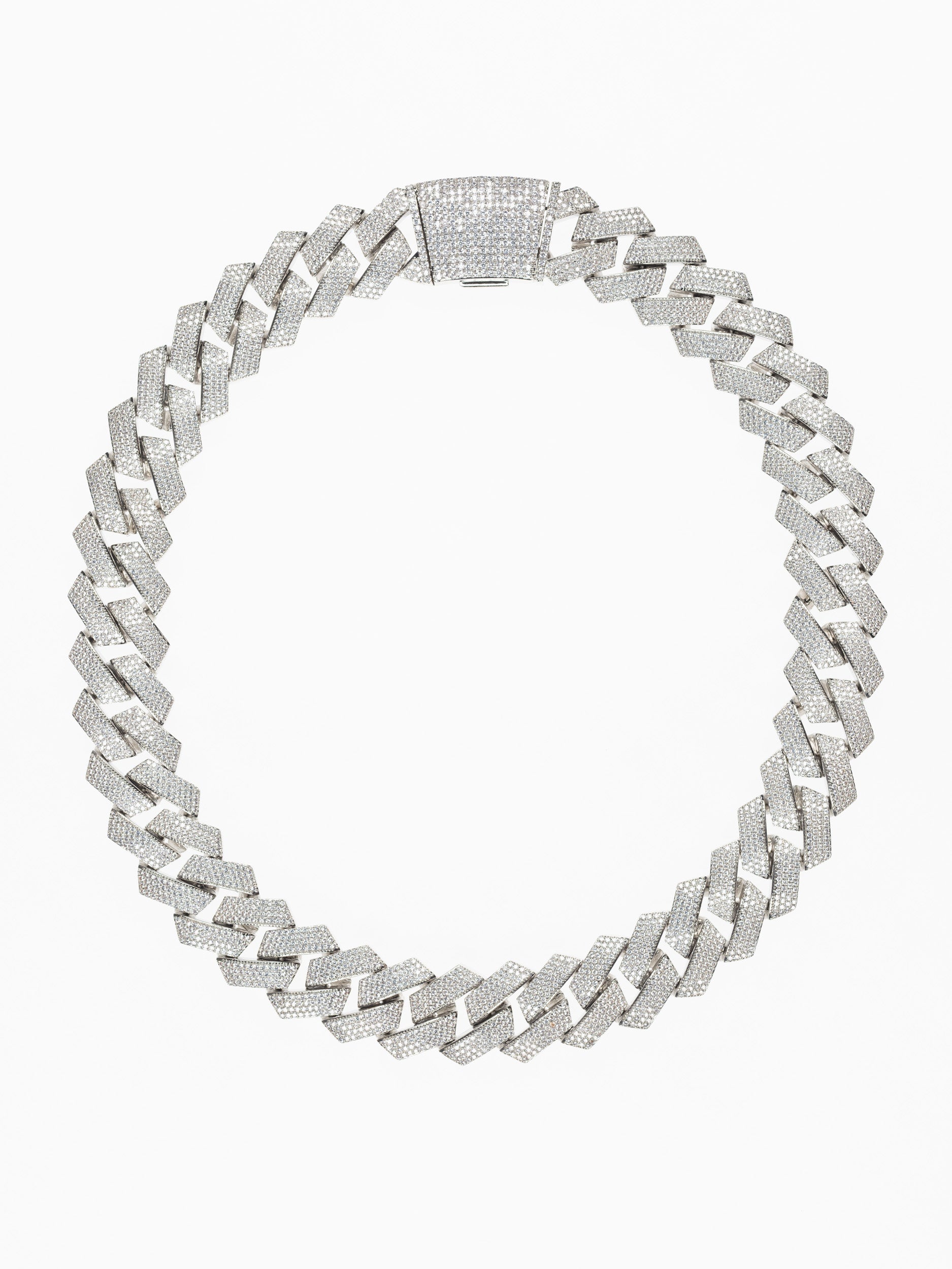 Cadena Cubana Prong 25mm - Oro Blanco