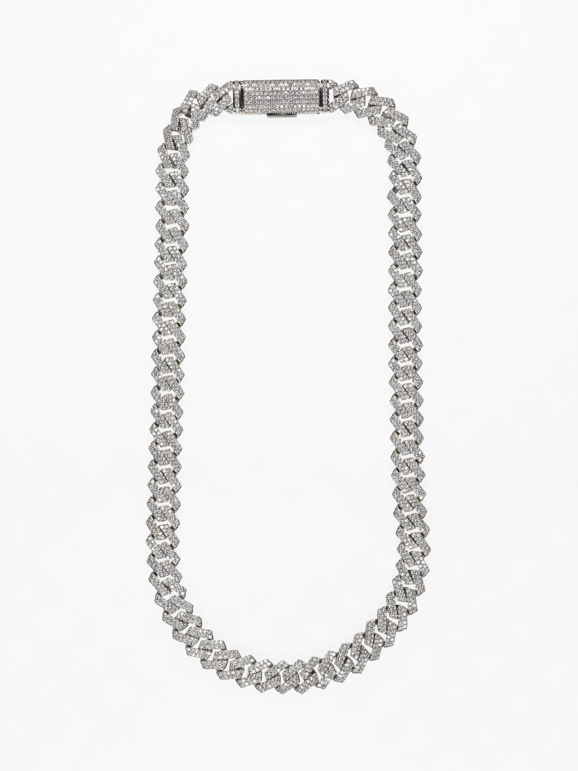 Cadena Cubana Prong 12mm - Oro Blanco