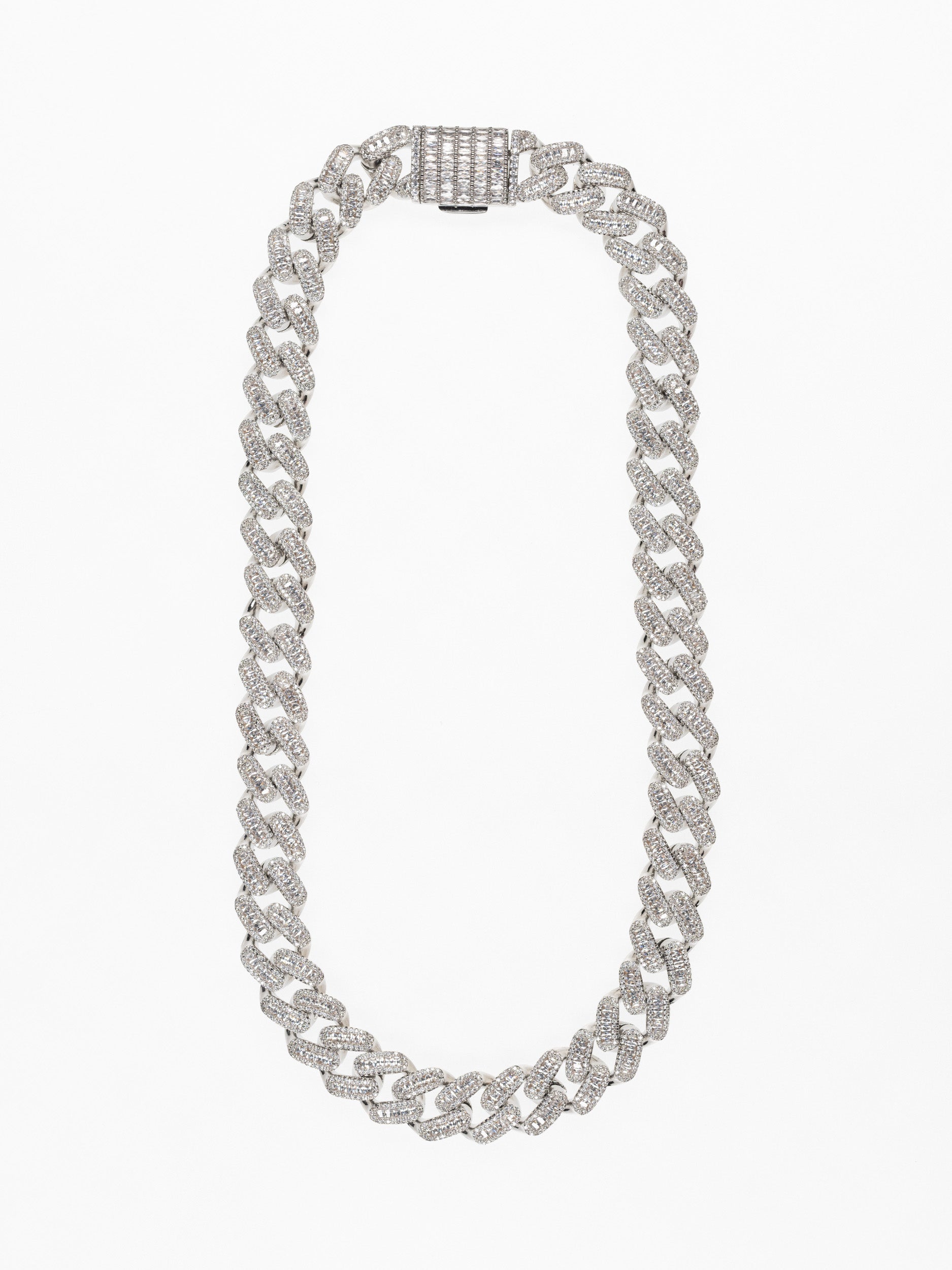 Cadena Cubana Baguette 15mm - Oro Blanco