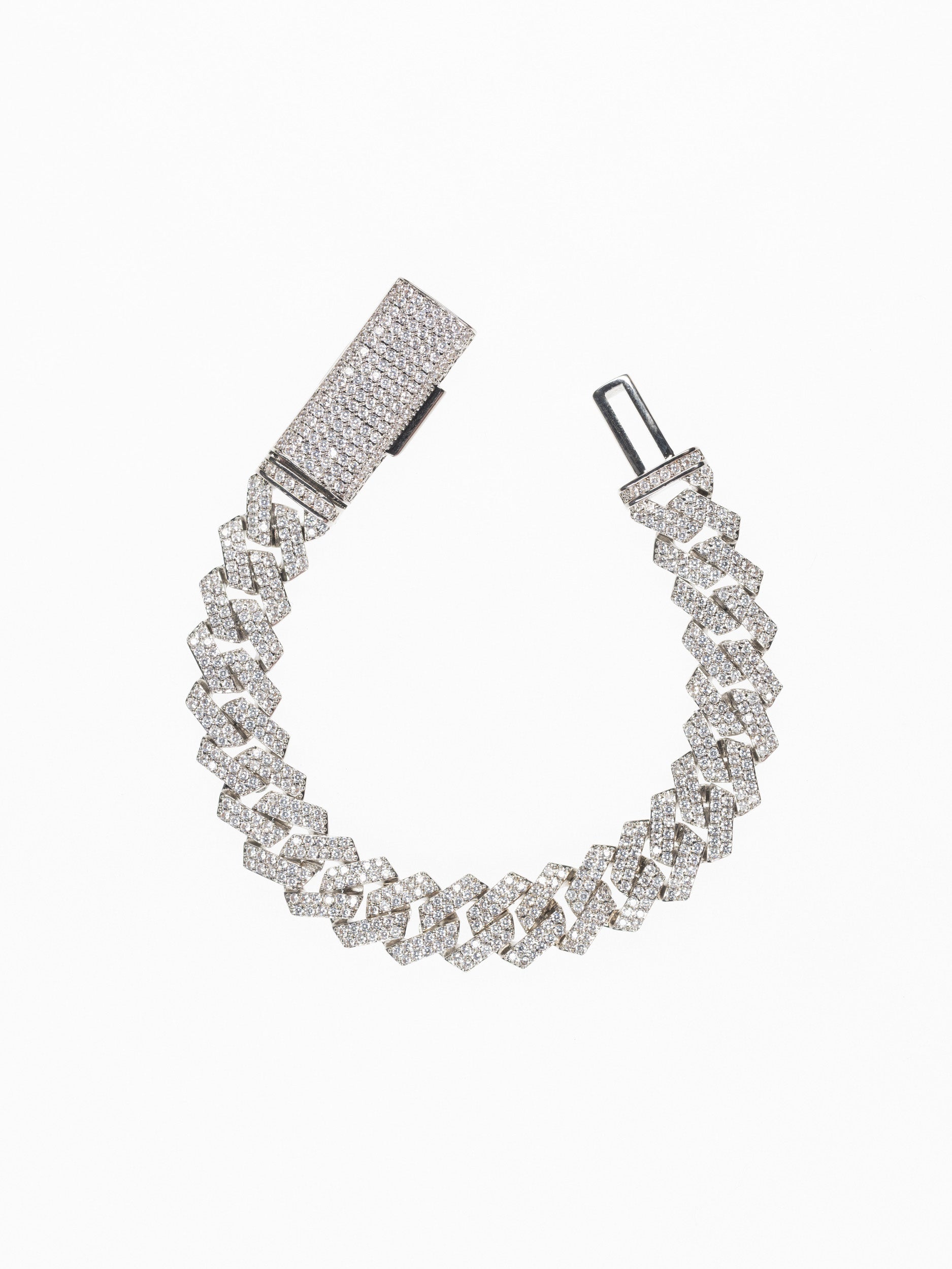 Pulsera Cubana Prong 12mm - Oro Blanco