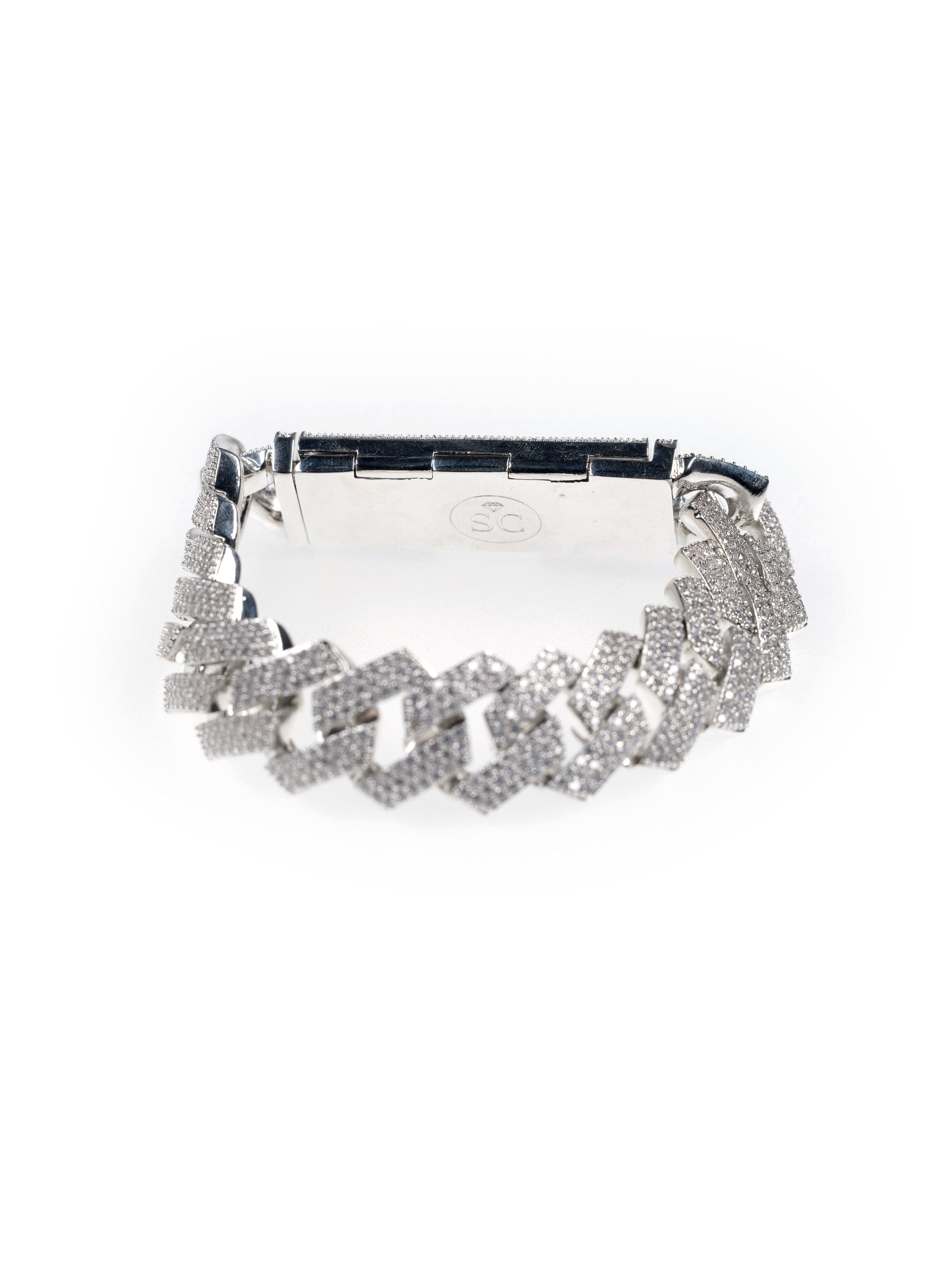 Pulsera Cubana Prong 20MM - Oro Blanco