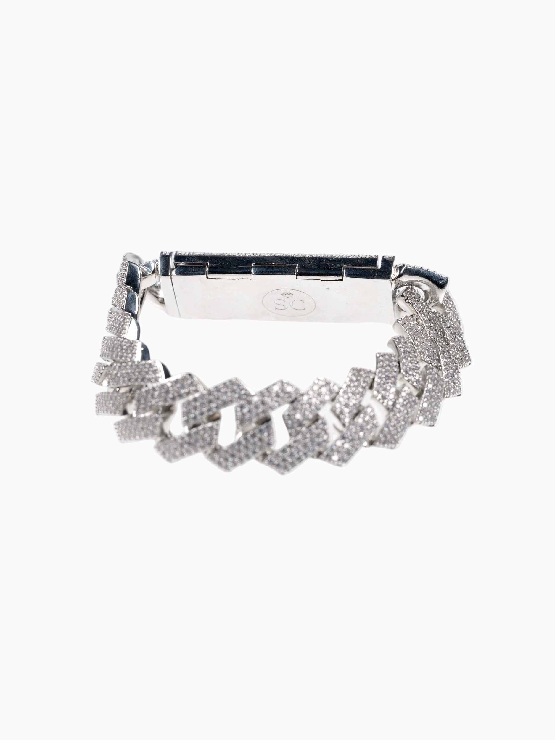 Pulsera Cubana Prong 20MM - Oro Blanco