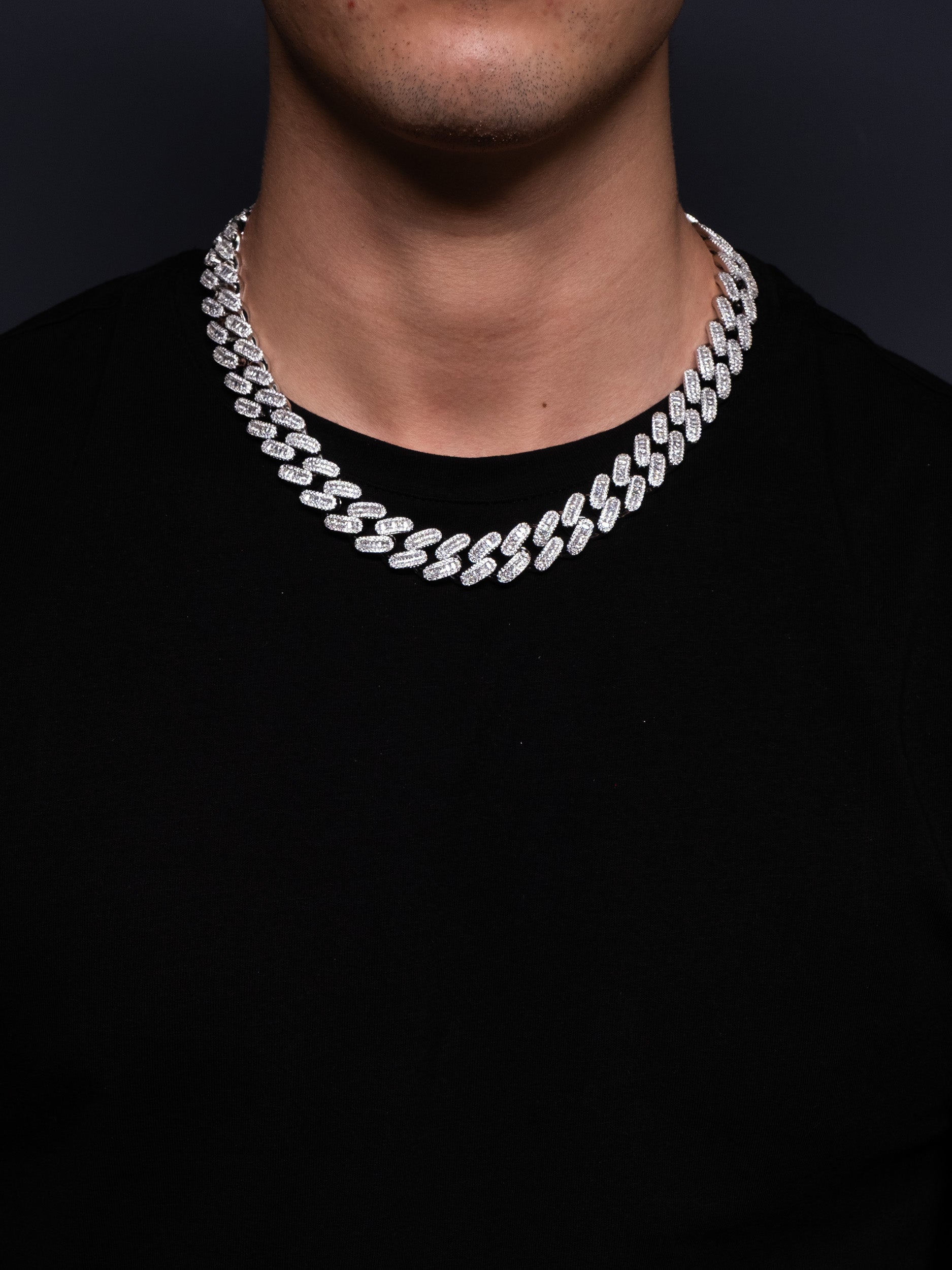 Cadena Cubana Baguette 15mm - Oro Blanco