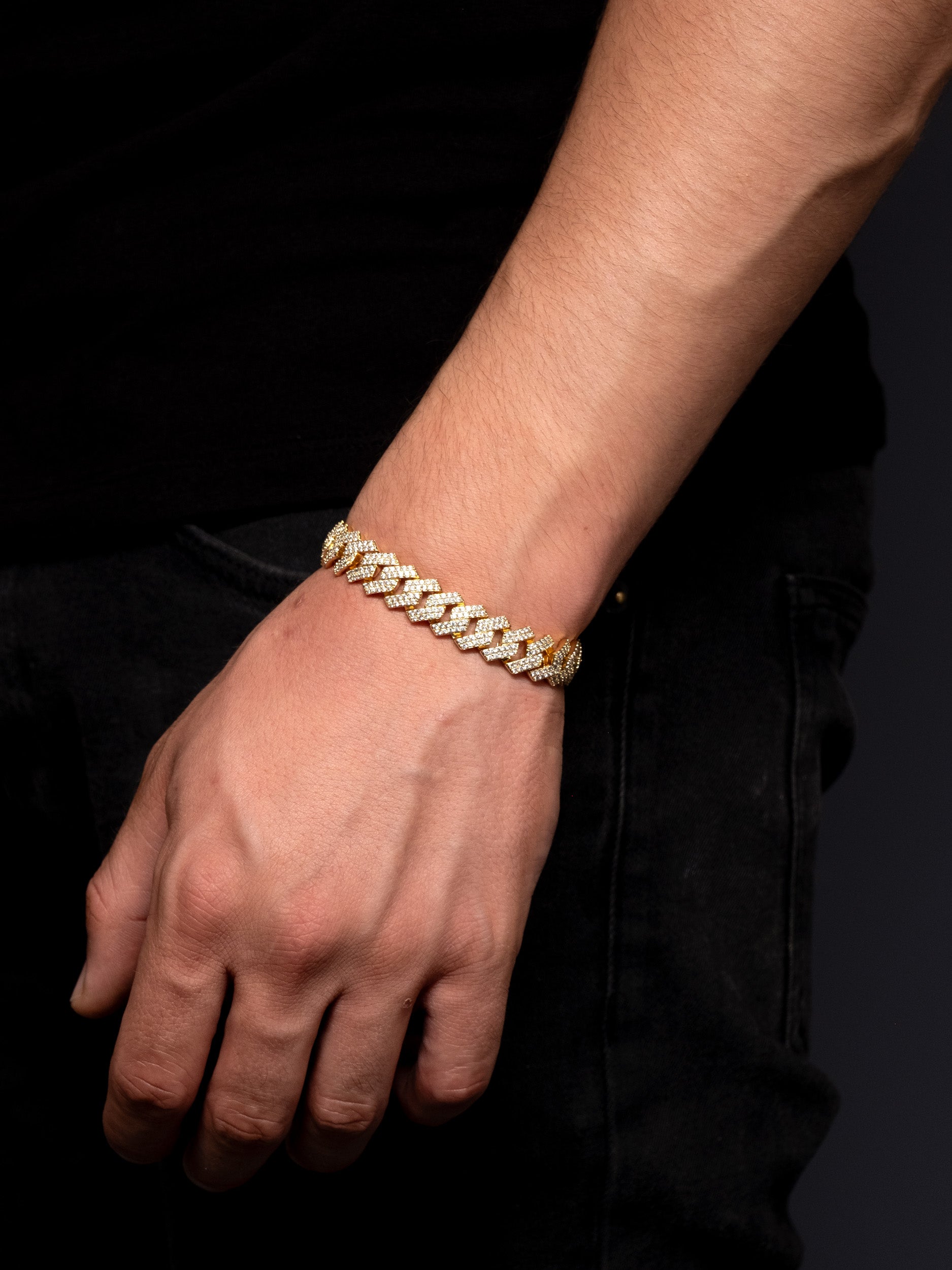 Pulsera Cubana Prong 12mm - Oro