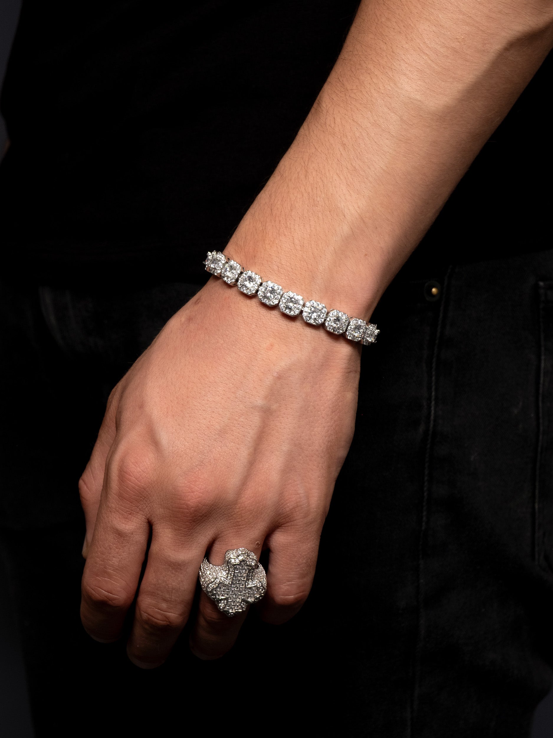 Pulsera Tennis "Clustered" 10mm - Oro Blanco