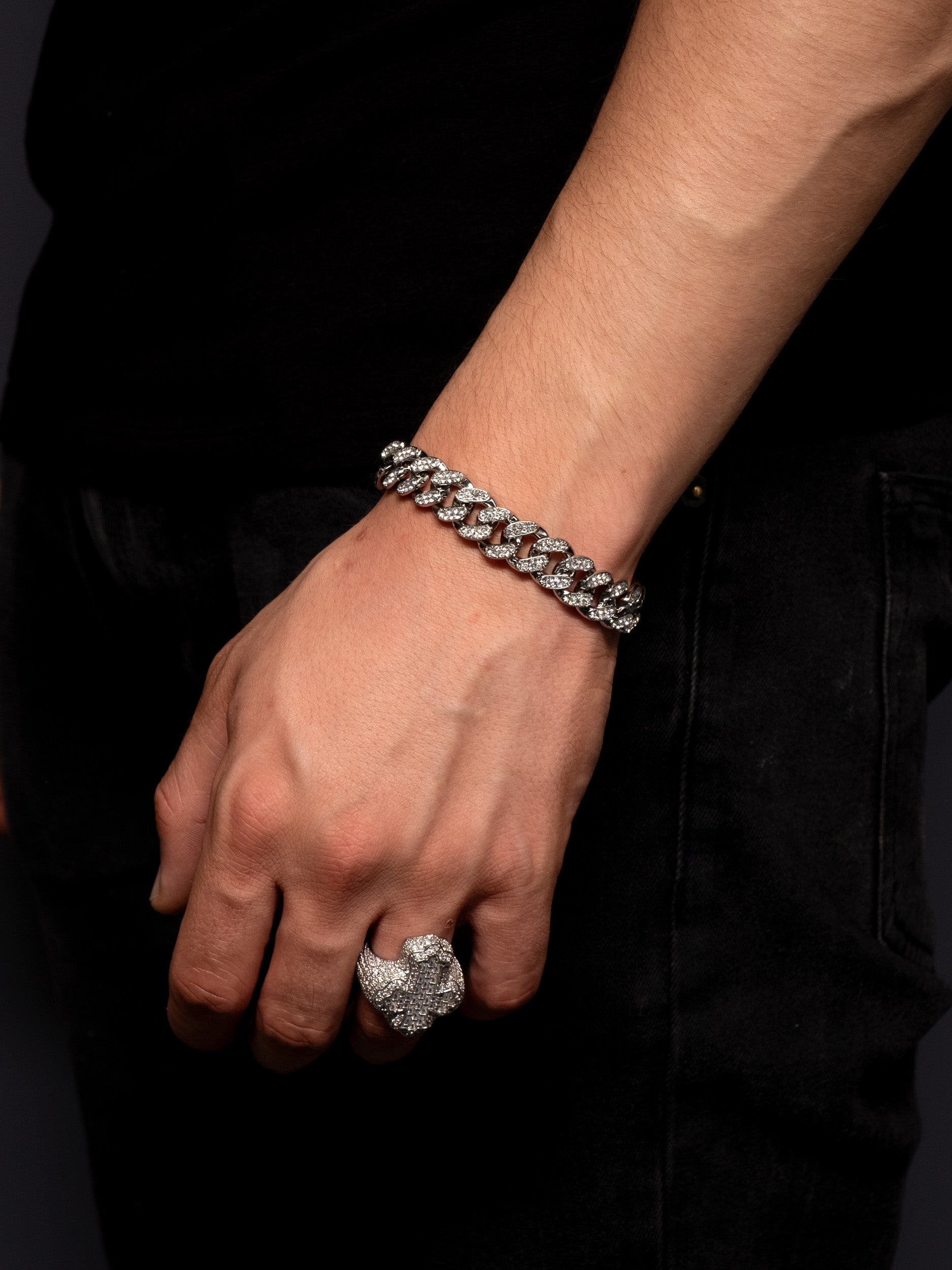 Pulsera Cubana 13mm - Oro Blanco