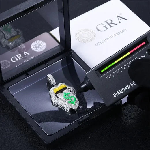 Dripping Money de Plata 925 con Moisantita VVS brillante en la oscuridad