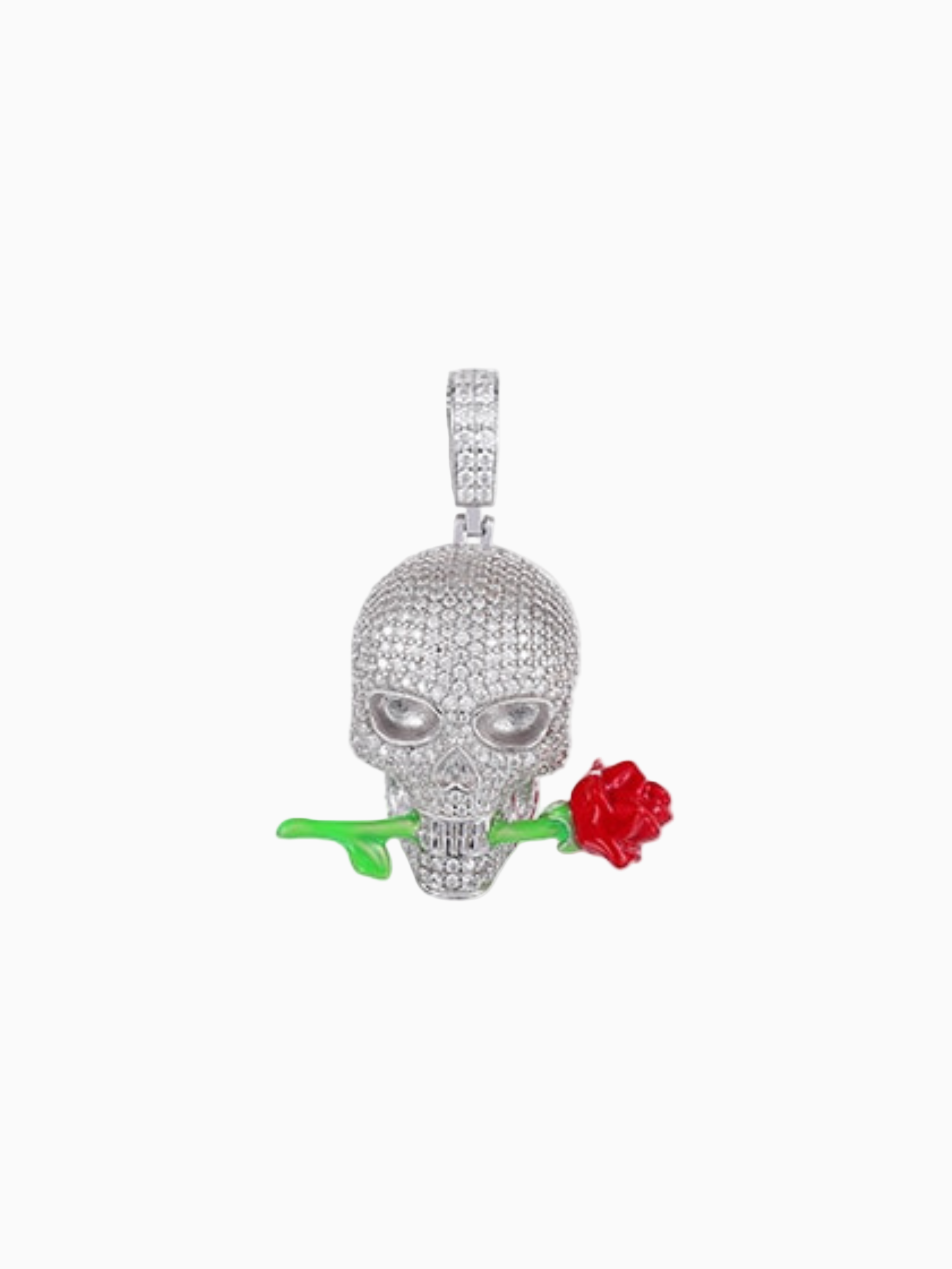 Calavera con Rosa de Plata 925 con Moisantita VVS brillante en la oscuridad