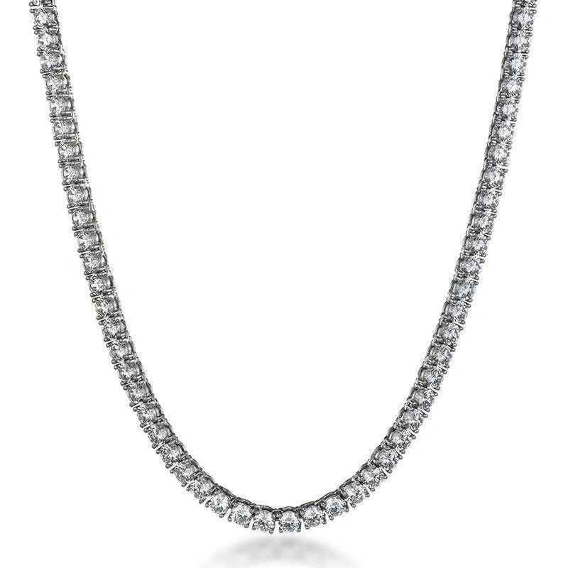 Cadena de diamantes estilo tennis bañada en oro blanco elegante para hombre y mujer.