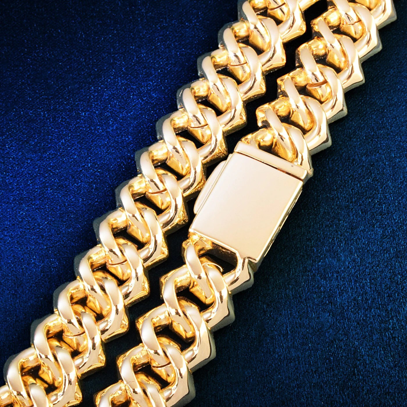 Cadena Cubana Prong Baguette 18mm PREMIUM - Oro 24K