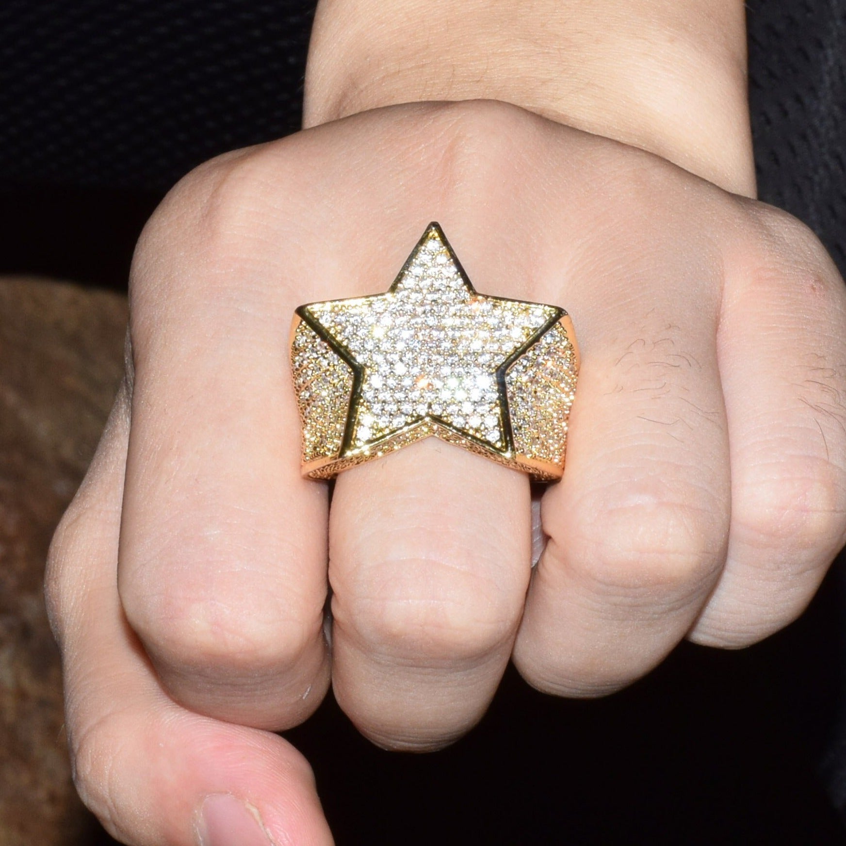 Mens iced out deals star ring