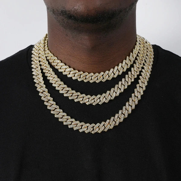 Cadena de eslabones cubanos repleta de diamantes de imitación para hombre y mujer.
