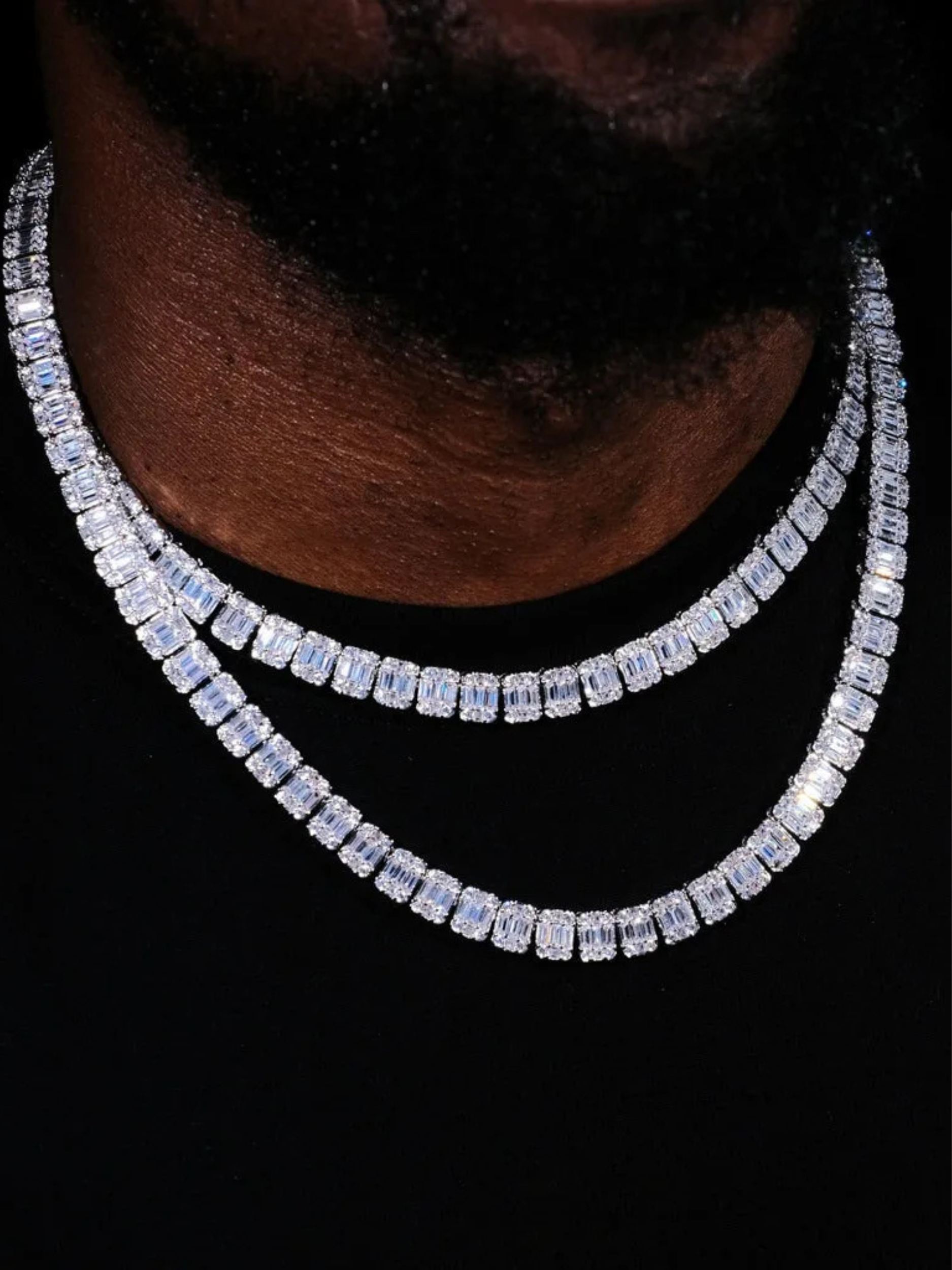 Cadena Tennis Baguette 10mm - Oro Blanco