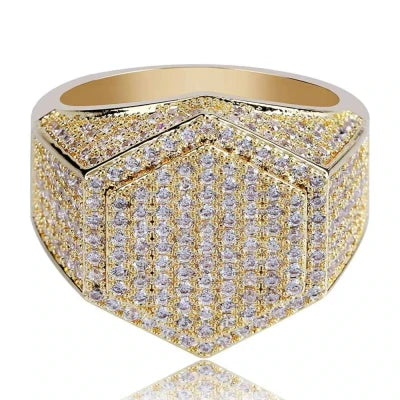 Anillo Hexágono Iced Out 18K