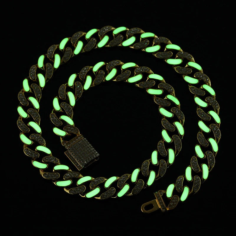 Cadena Cubana 13mm Iced Out LUMINOSO en la oscuridad