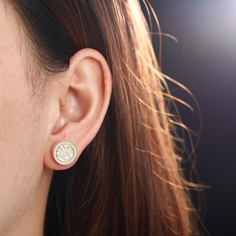 Crown earrings in 925 silver and VVS moisantite