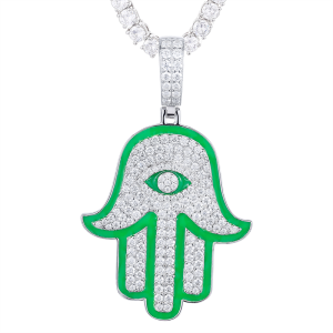 Hand of Fatima in 925 Silver with Moisantite VVS glowing in the dark