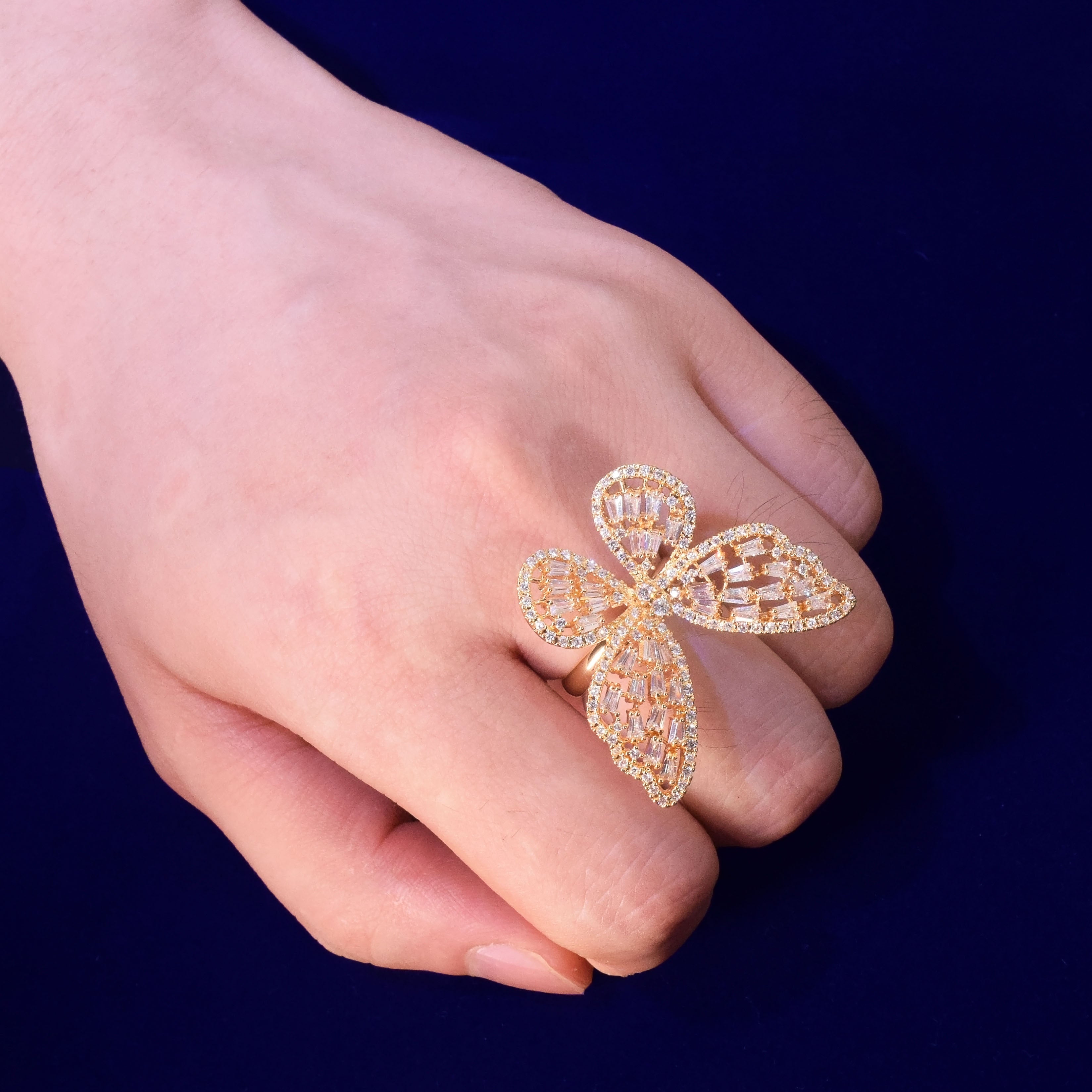 18K Resizable Baguette Butterfly Ring