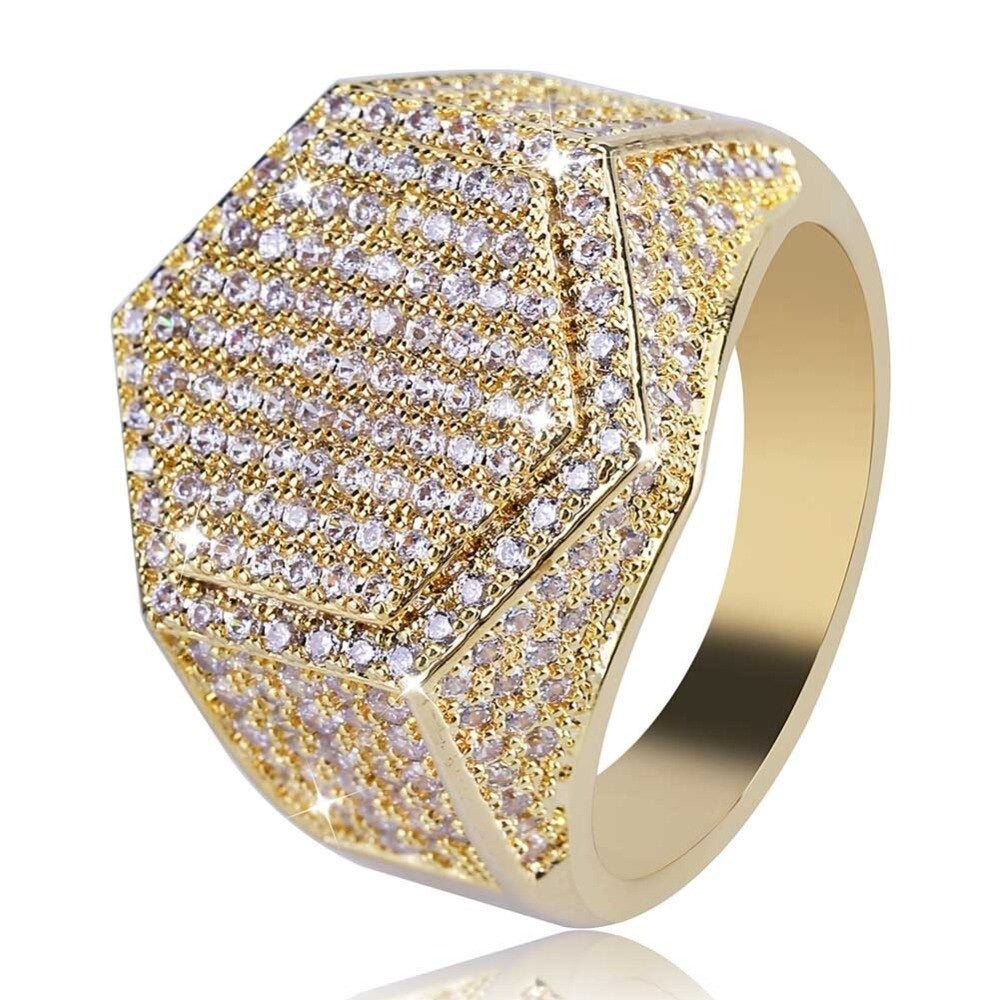 18K Iced Out Hexagon Ring